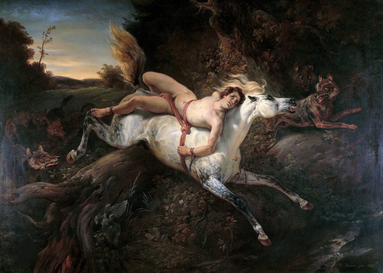 Mazeppa und die Wölfe, 1826 von Emile Jean Horace Vernet