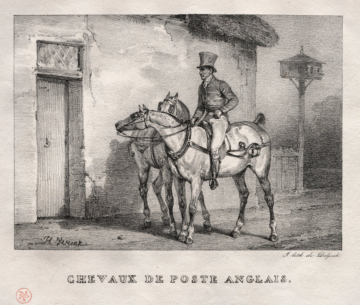 Postpferde, 1823 von Emile Jean Horace Vernet