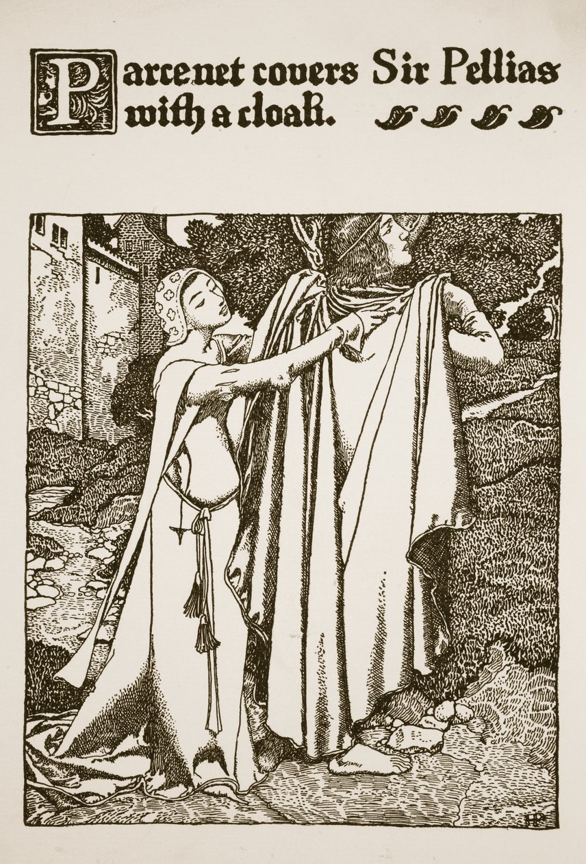 Parcenet bedeckt Sir Pellias mit einem Umhang, Illustration aus 