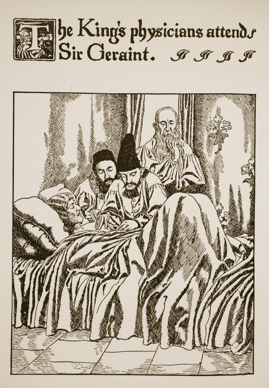 Die Ärzte des Königs besuchen Sir Geraint, Illustration aus 