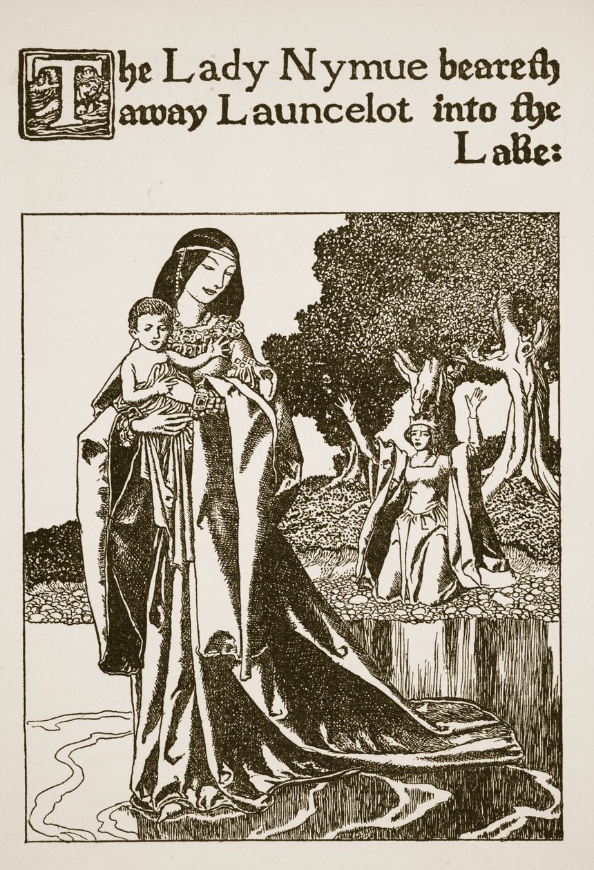 Die Dame Nymue trägt Launcelot in den See, Illustration aus 