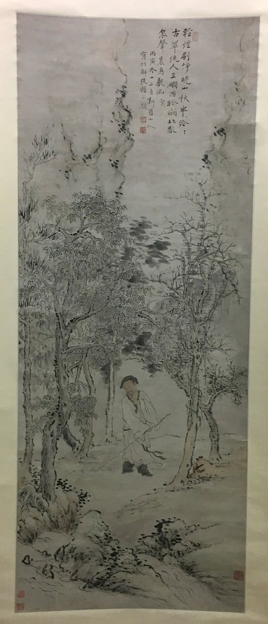 Mann mit Stab an einem Bach von Hua Yan