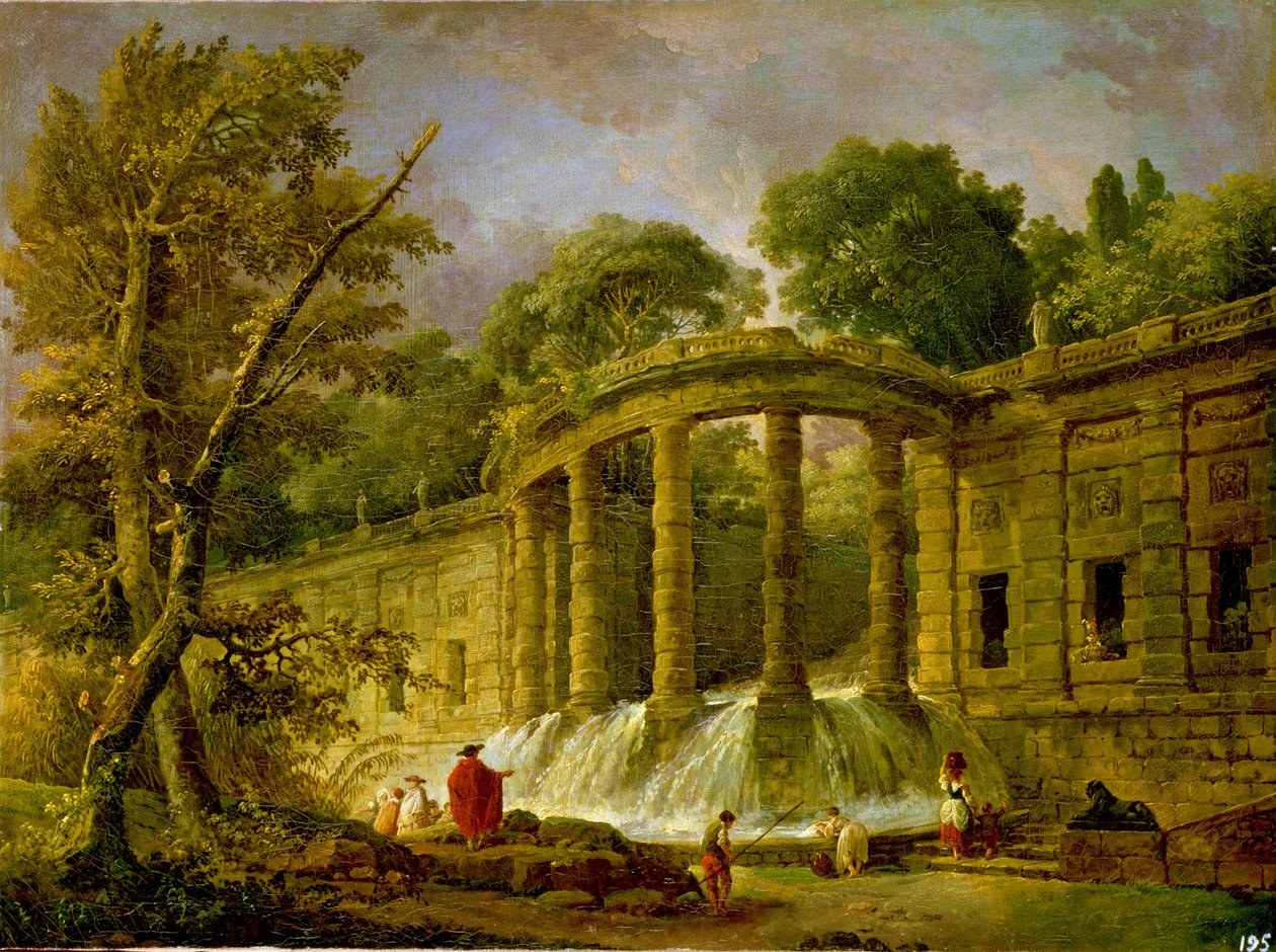 Pavillon mit Kaskade, 1760 von Hubert Robert