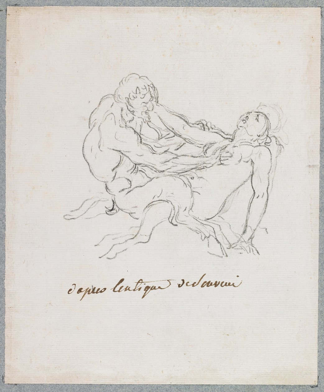 Satyr und Faun umarmen sich (schwarze Kreide auf Papier) von Hubert Robert