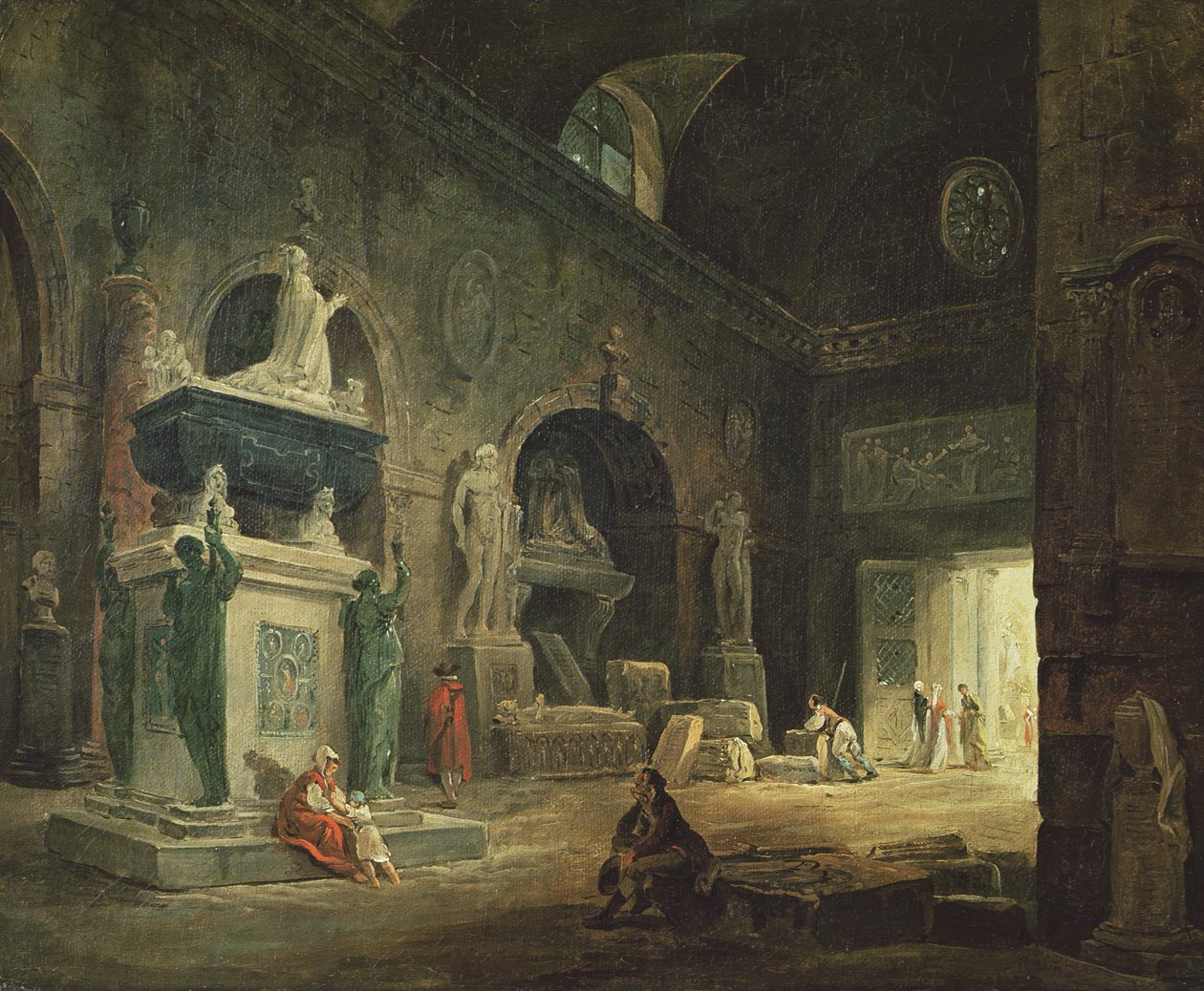 Ansicht einer Galerie im Musée des Monuments Français von Hubert Robert