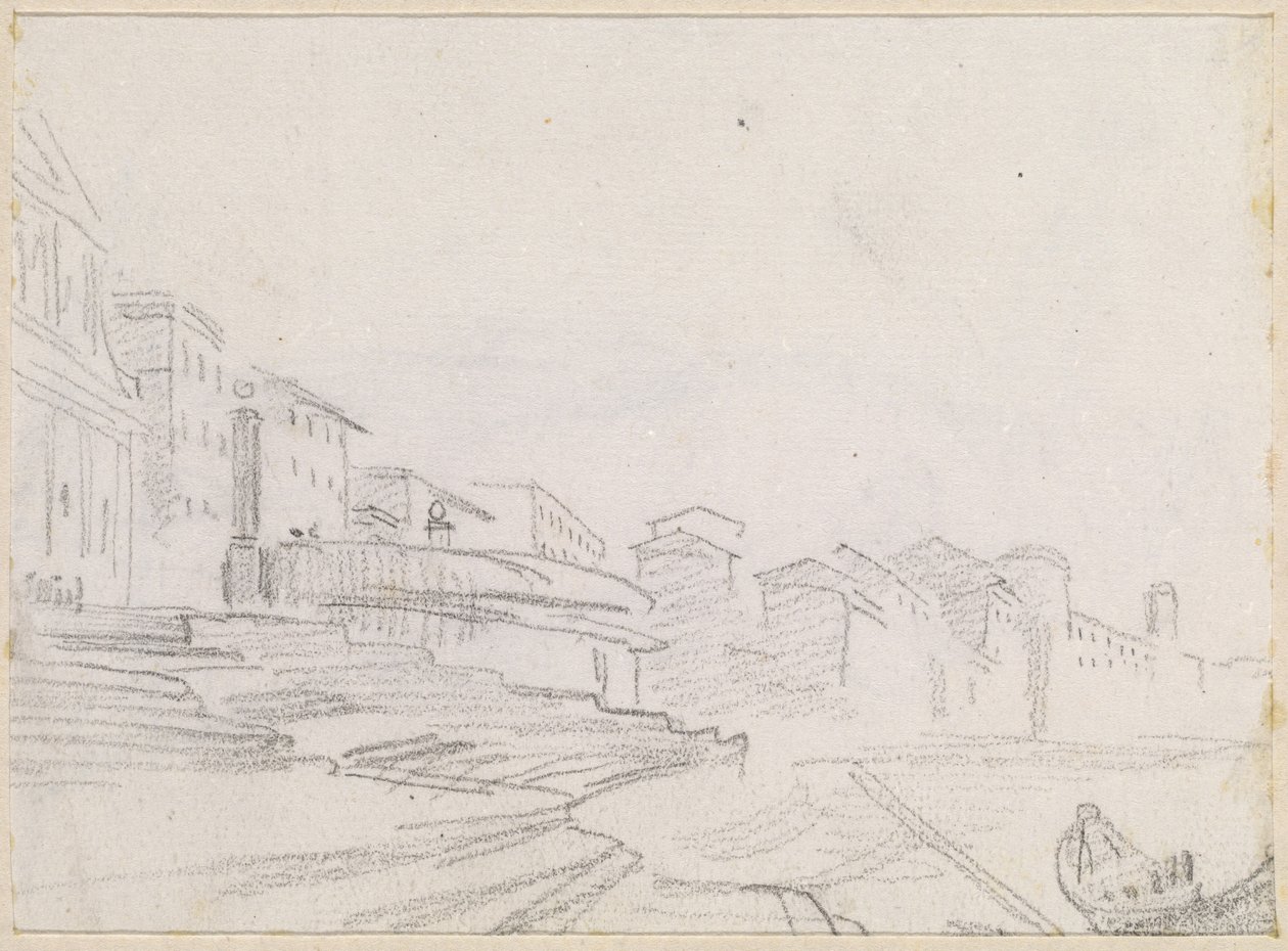 Gebäude entlang eines Flussufers [verso] von Hubert Robert