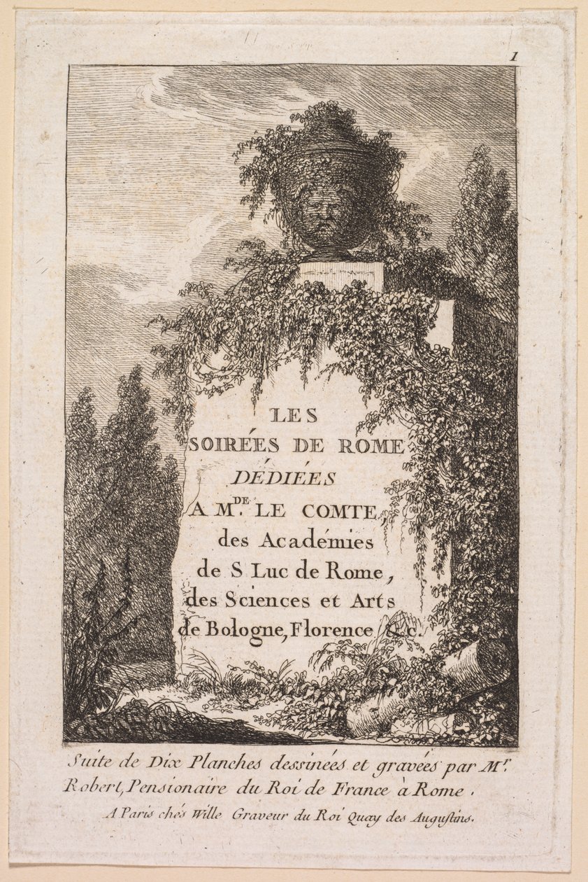 Les Soirées de Rome: Titelseite, 1763-1764 von Hubert Robert