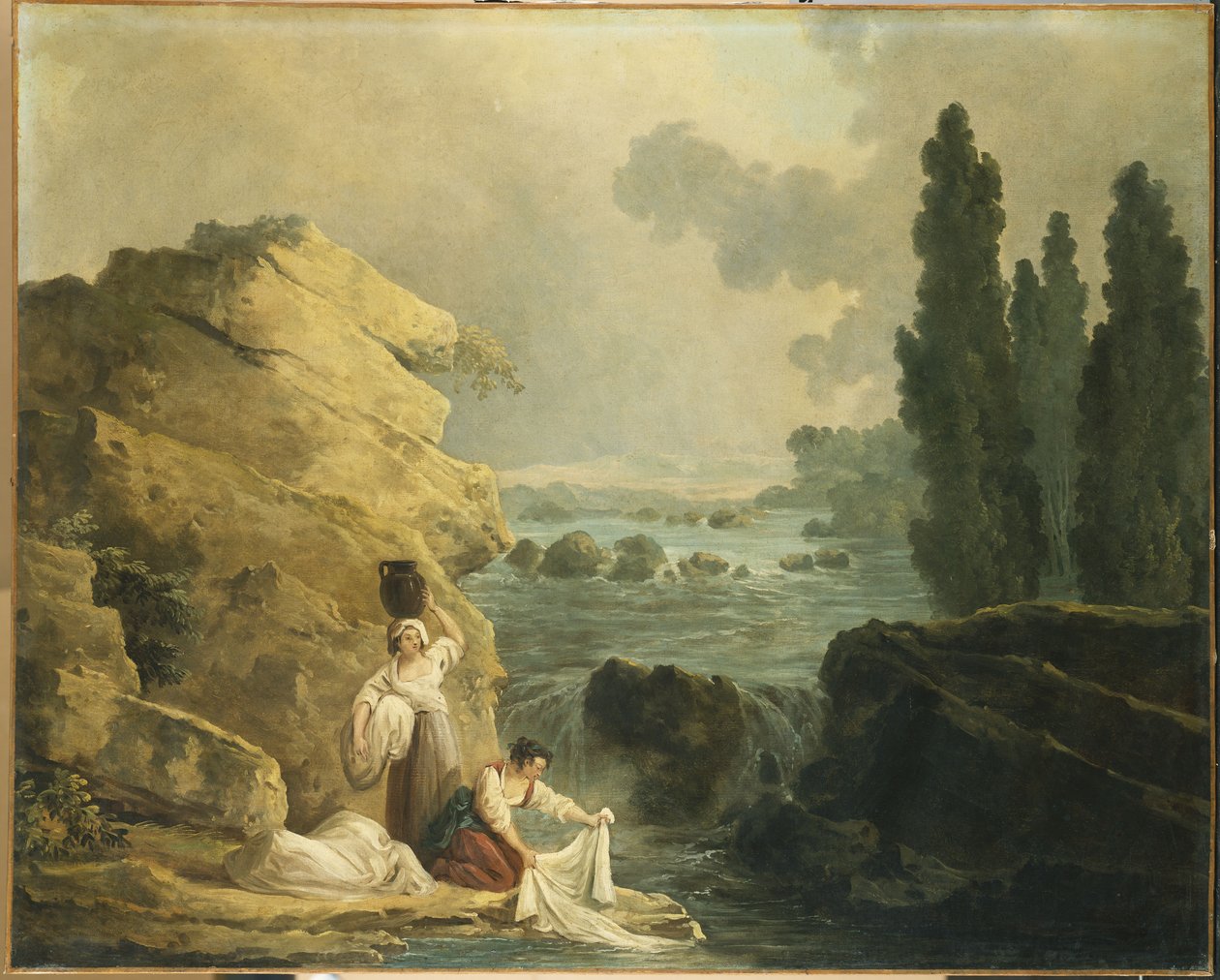 Wäscherinnen an einem Wasserfall von Hubert Robert