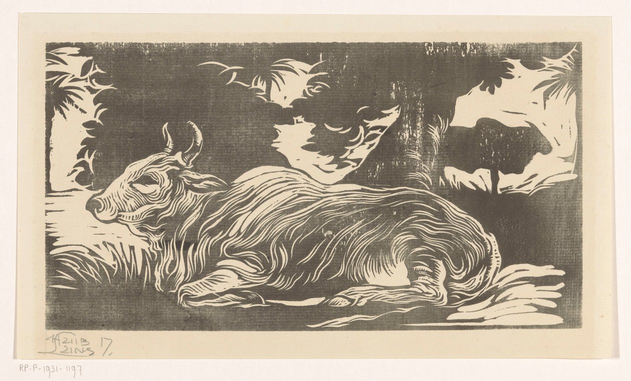 Liegender Zebu von Huib Luns (signed by artist)