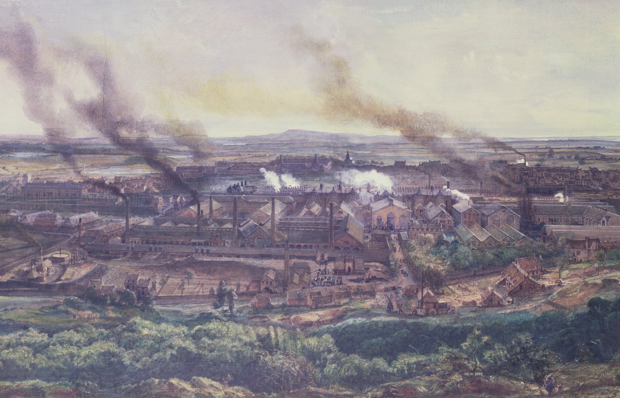 Fabriken in Le Creusot im Jahr 1848, 1855 (Detail) von Ignace Francois Bonhomme