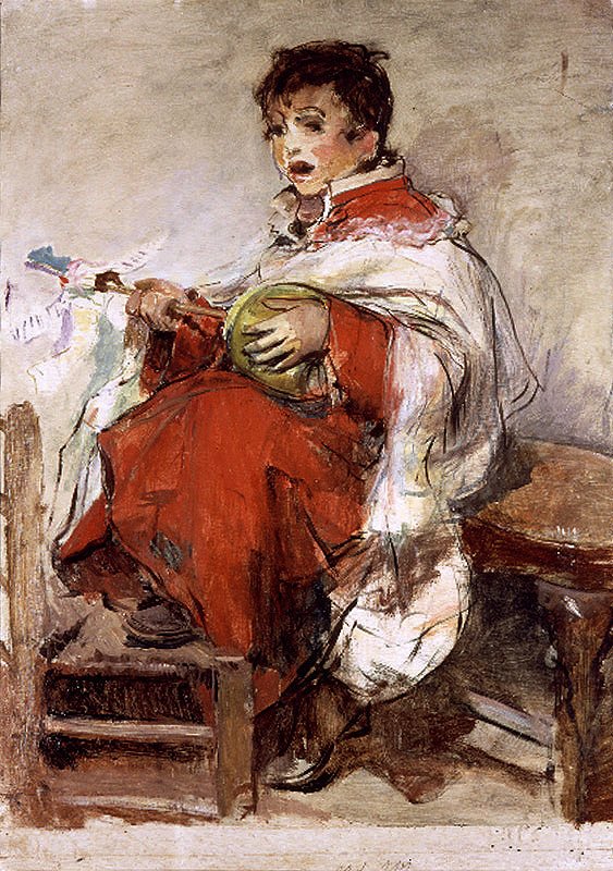 Messdiener spielt die Zambomba von Ignacio Pinazo Camarlench