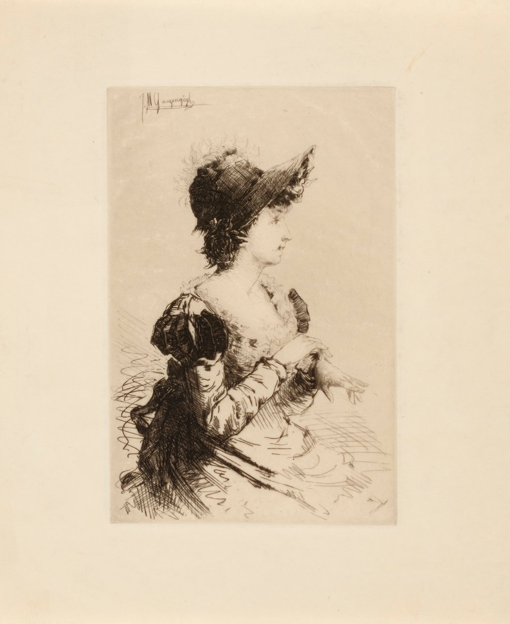 Ohne Titel (Frau zieht Handschuhe an) von Ignaz Marcel Gaugengigl