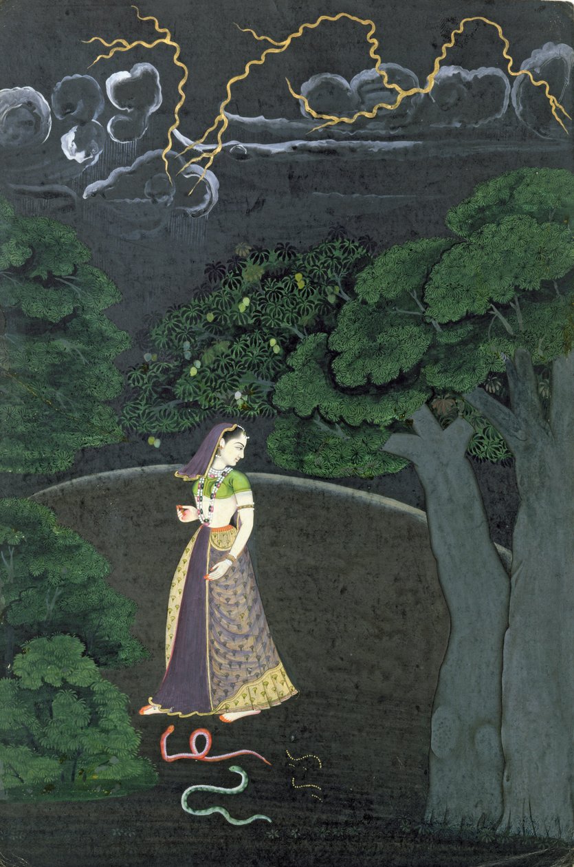 Eine Dame auf dem Weg zu einem Rendezvous, Guler, ca. 1760 von Indian School