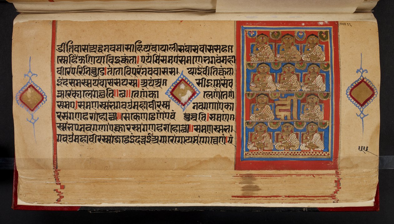 Kalpasutra Manuskriptseite zeigt Ganadharas von Indian School
