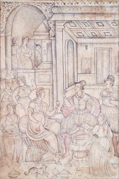 Portugiesische Seeleute mit indischen Frauen von Indian School