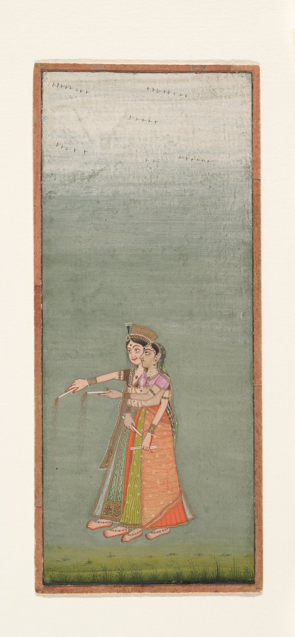 Zwei Hofdamen mit Feuerwerk, ca. 1725 von Indian School