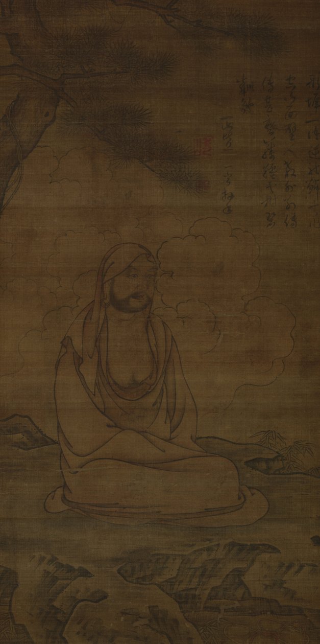 Bodhidharma unter einem Kiefernbaum von Inscription by Issan Ichinei