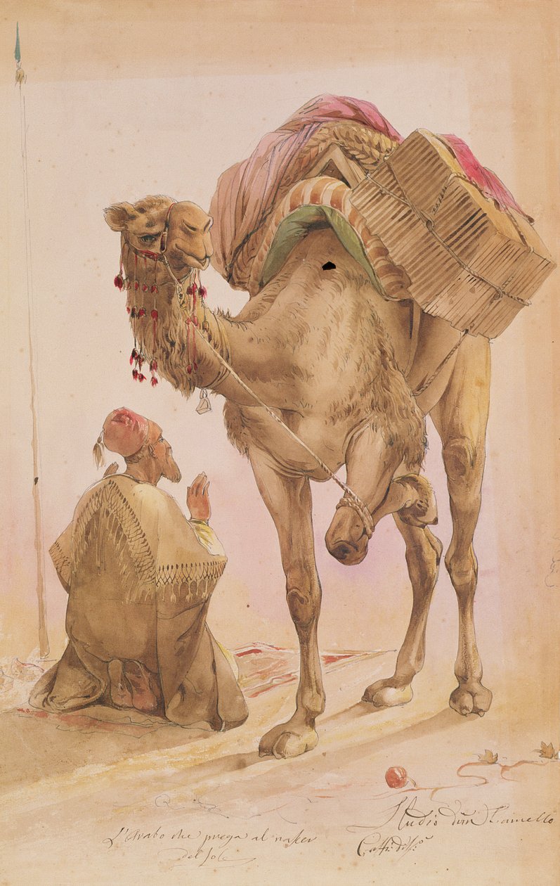 Betender Araber mit einem gesicherten Kamel von Ippolito Caffi