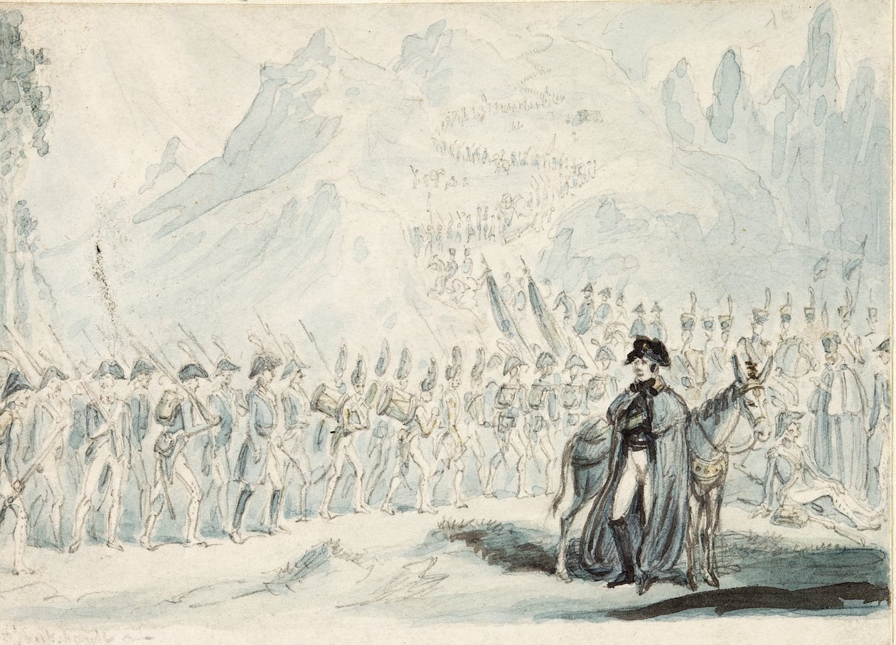 Wellington in den Pyrenäen mit seinem Maultier von Isaac Robert Cruikshank