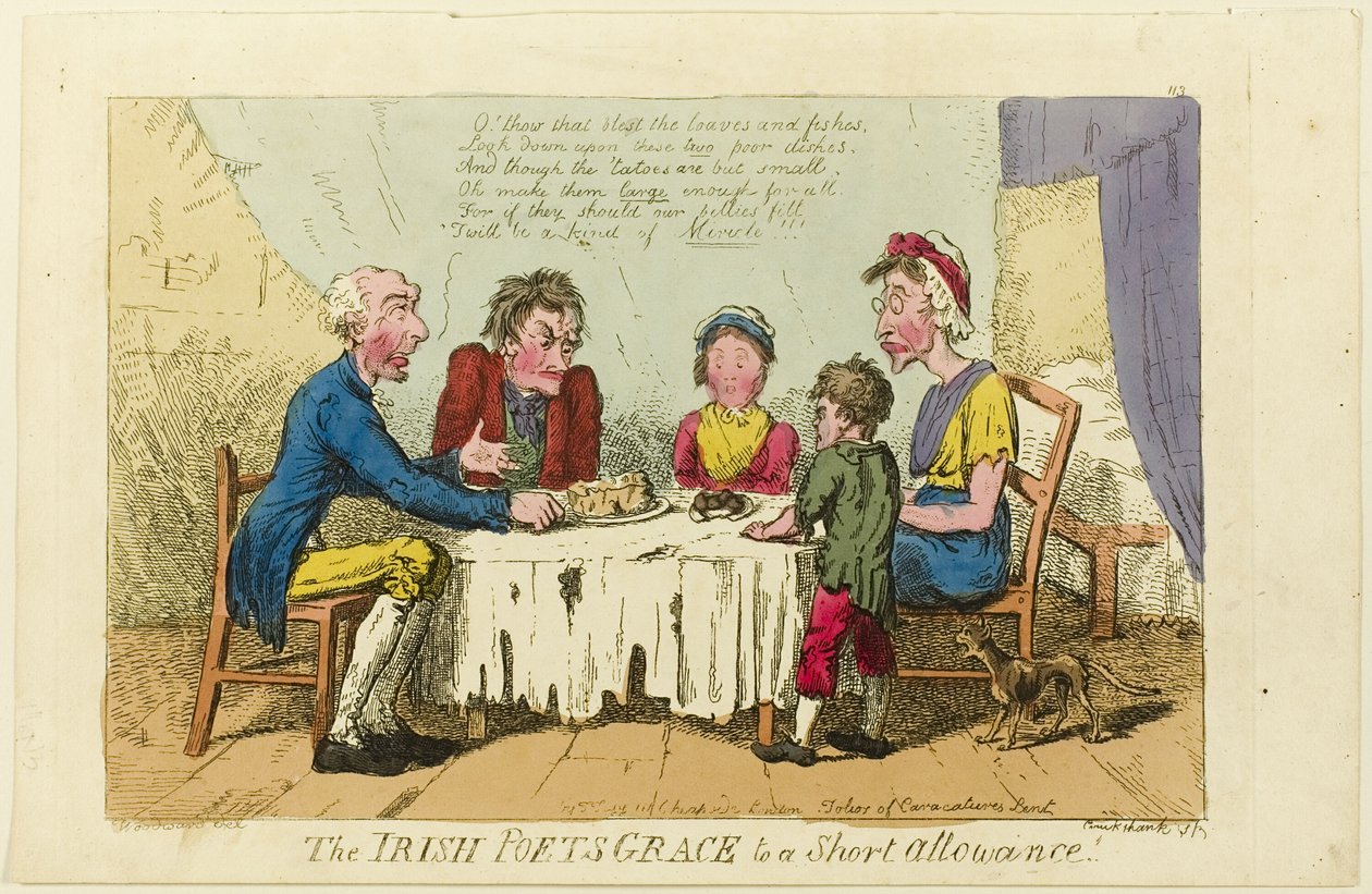Irische Dichter Gnade zur kurzen Zuteilung! von Isaac Cruikshank