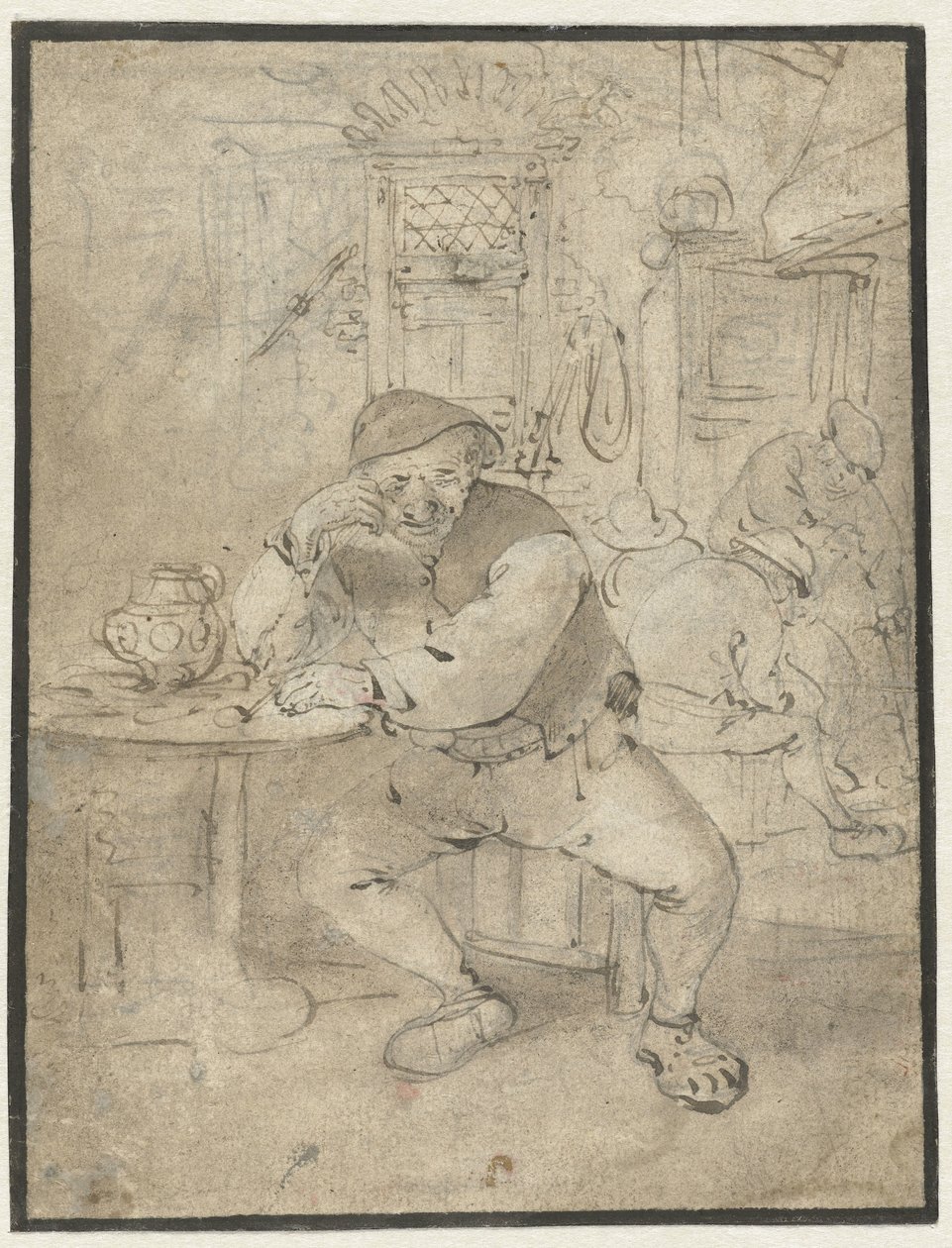 Sitzender Bauer, auf ein Tischchen gelehnt von Isaac van Ostade
