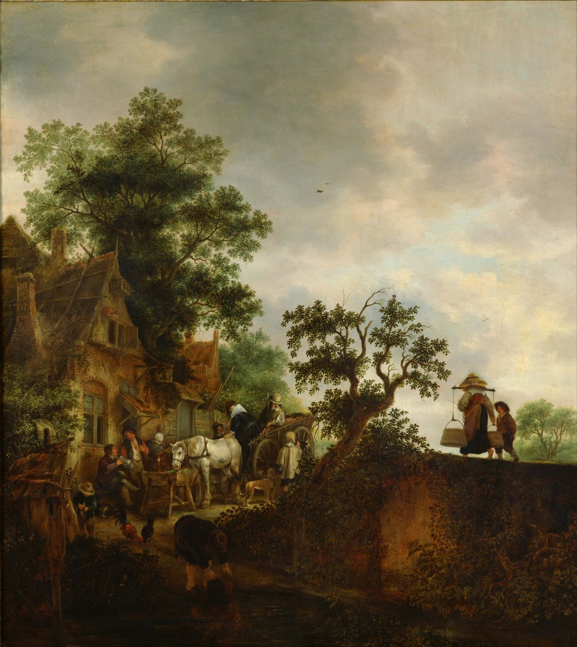 Reisende halten an einem Gasthaus von Isaak van Ostade