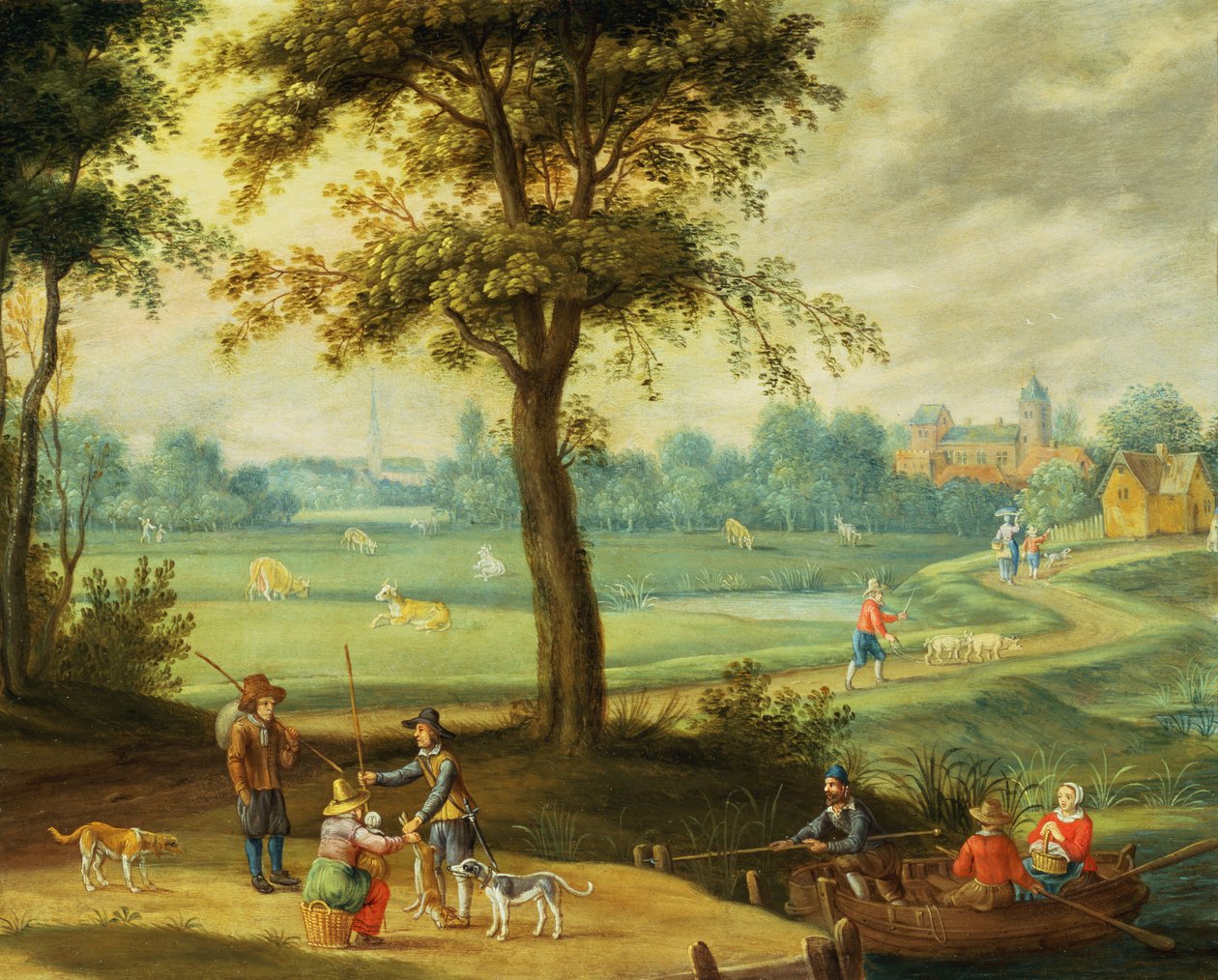 Dorflandschaft an einem Fluss von Isaak van Oosten