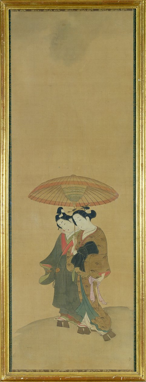 Zwei Liebende unter einem Regenschirm von Ishikawa Toyonobu