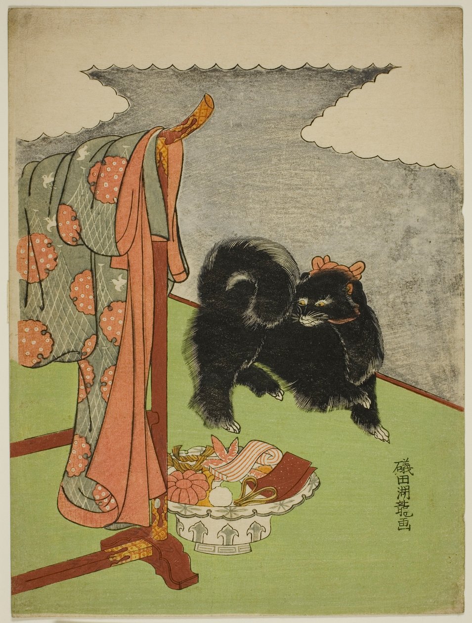 Schwarzer Hund von Isoda Koryusai