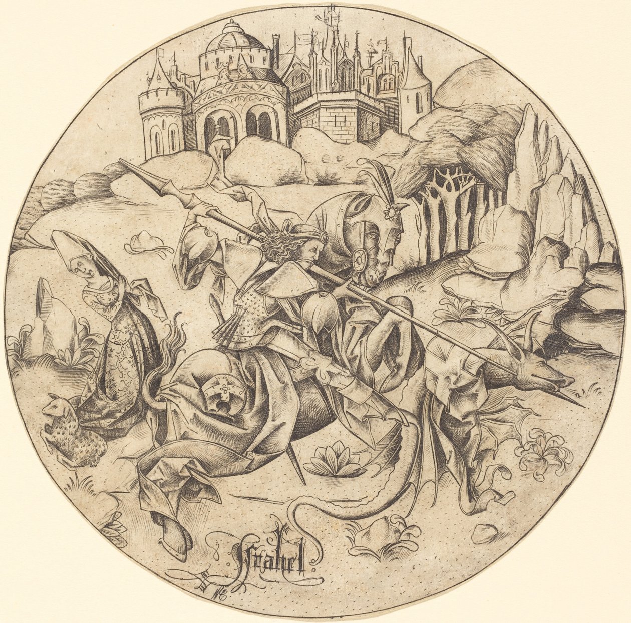 Sankt Georg und der Drache von Israhel van Meckenem