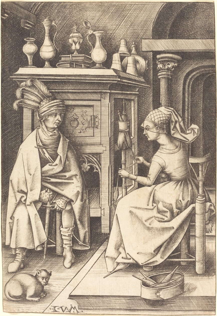 Der Besuch bei der Spinnerin von Israhel van Meckenem