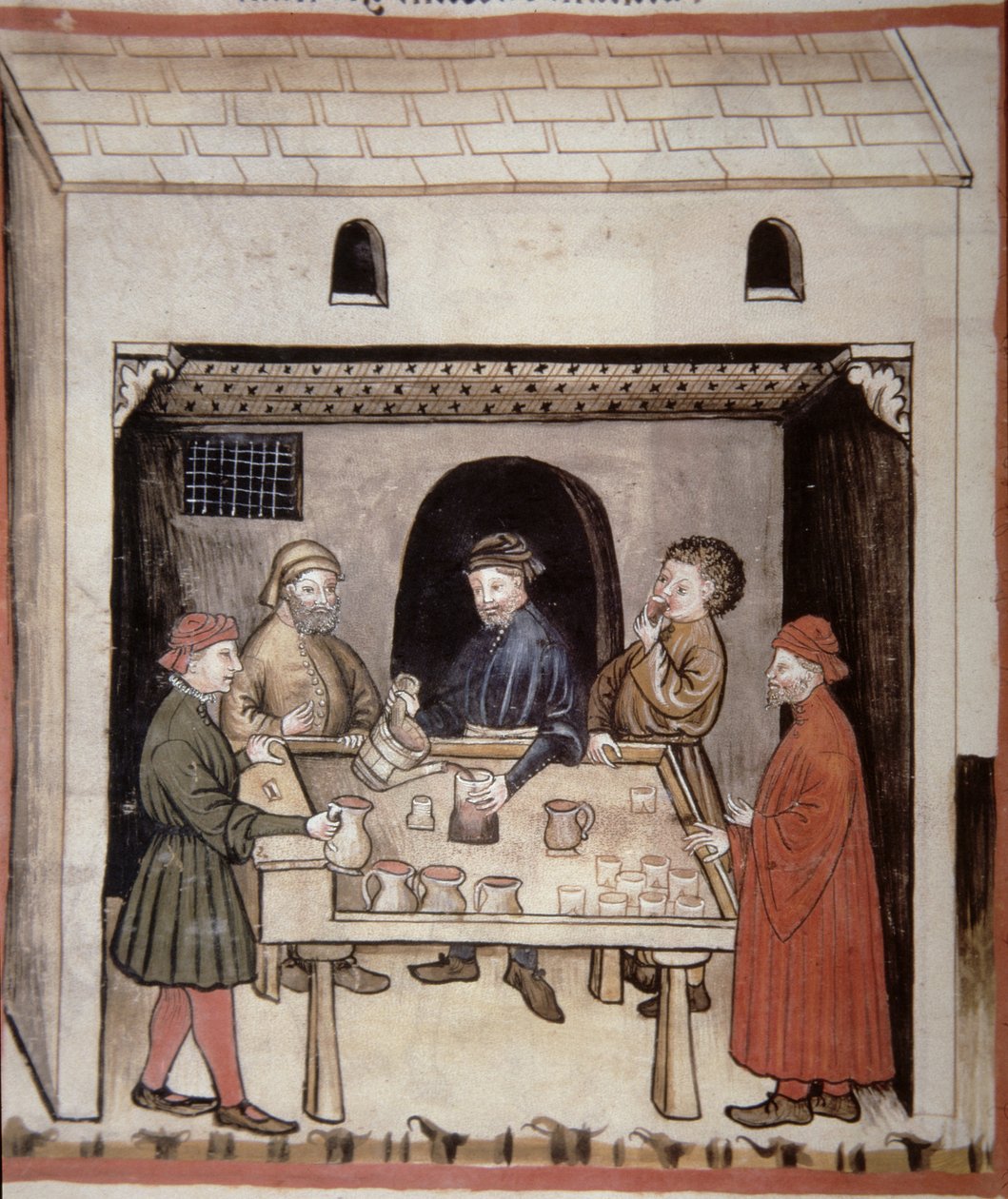 Nova 2644 f.87r Weinverkostung, aus Tacuinum Sanitatis Codex Vindobonensis von Italian School