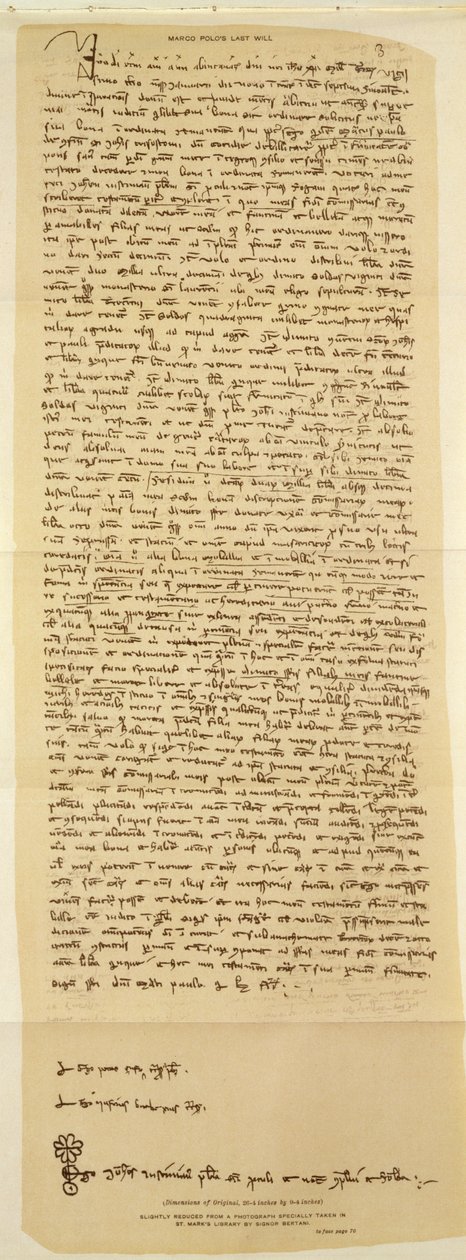 Das Testament von Marco Polo, geschrieben 1324 von Italian School