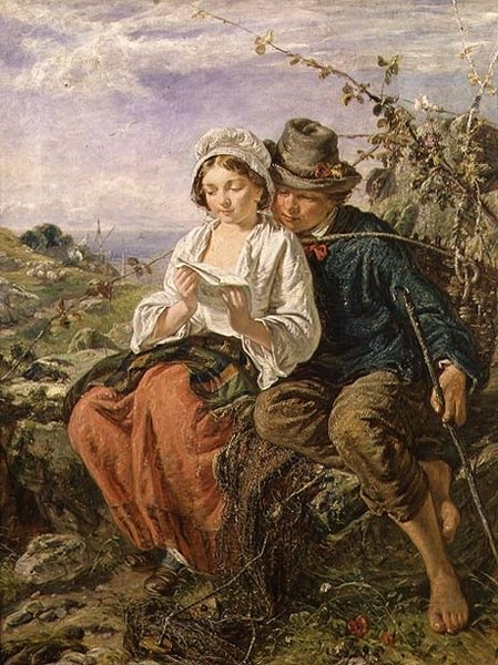 Ein Holzsammler und ein lesendes Mädchen von Italian School