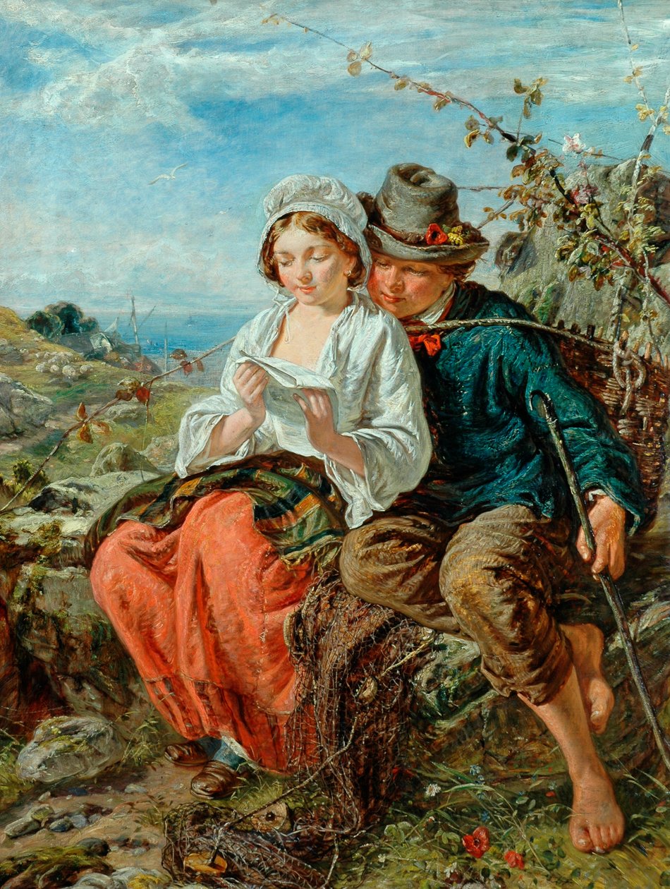 Ein Fischerjunge und ein Mädchen beim Lesen, 1850-79 von Italian School