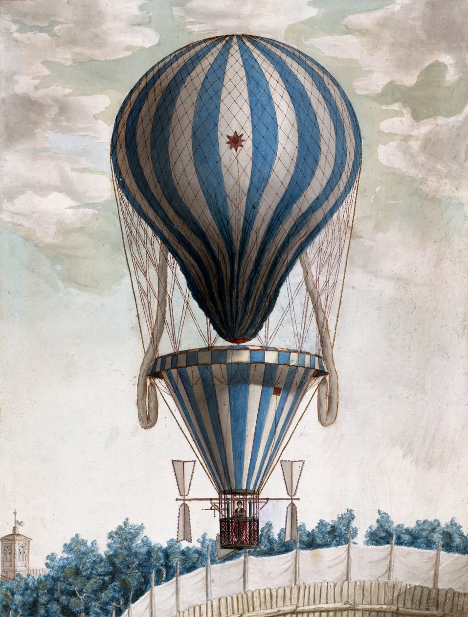 Früher Heißluftballon im Flug von Italian School