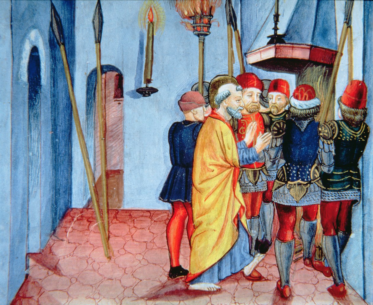 Fol.107v Petrus verleugnet Christus von Italian School