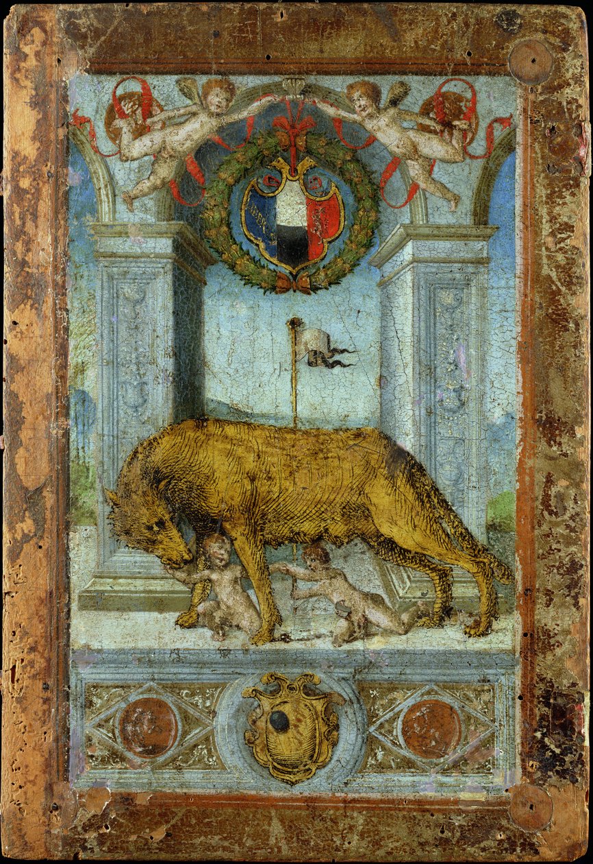 Die Wölfin säugt Romulus und Remus von Italian School