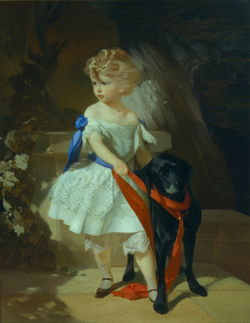 Mädchen mit Hund, 1860er Jahre von Ivan Kosmich Makarov