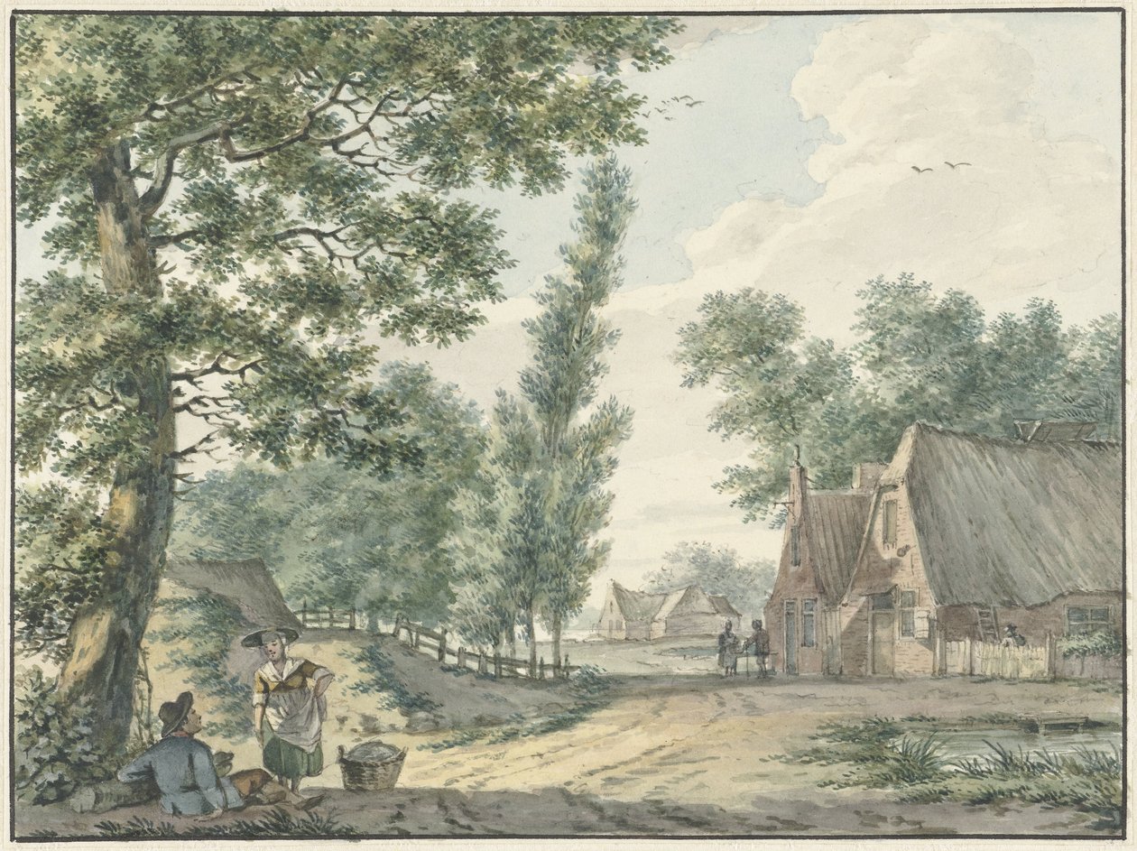 Landschaft mit zwei Personen unter einem Baum von Izaak Schmidt