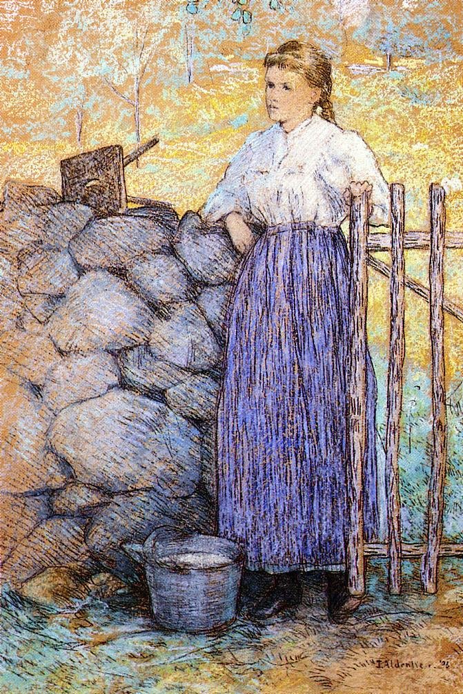 Mädchen am Tor stehend von J. Alden Weir