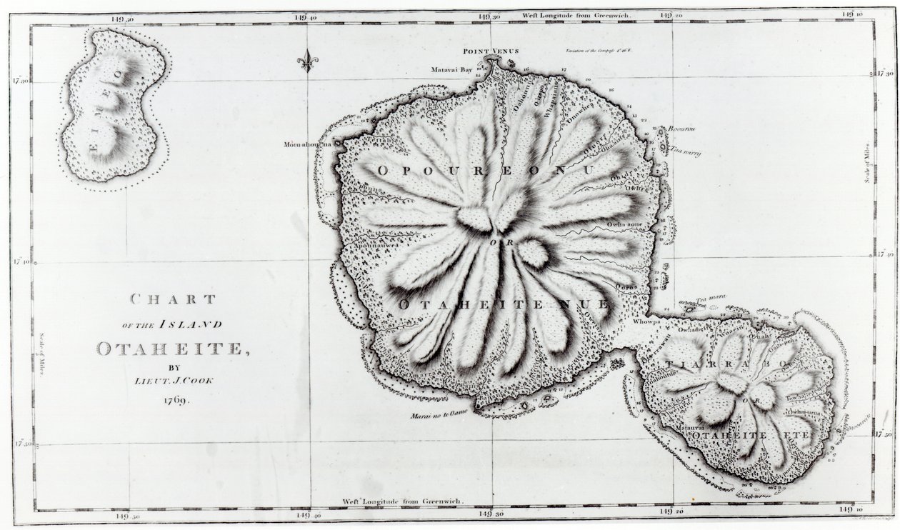 Karte der Insel Otaheite, 1769 von J. Cook