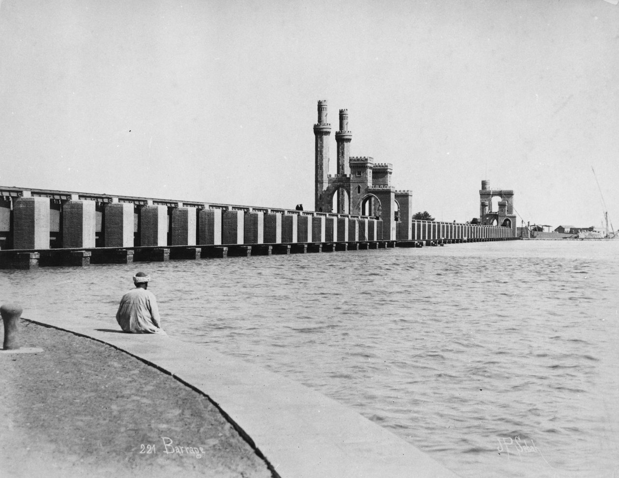 Damm am Nil bei Kairo, ca. 1880 von J. Pascal Sebah
