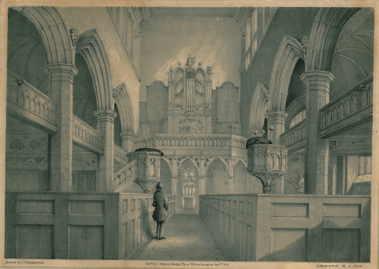 Innenansicht der St. Peters Kirche, Wolverhampton von J. Show