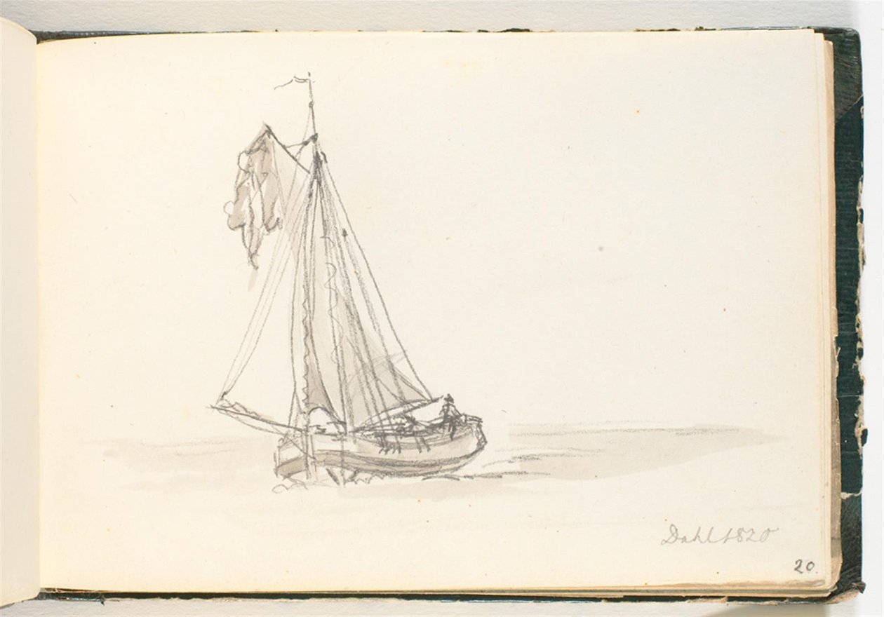 Ein großes Segelschiff in ruhigem Wasser von Johan Christian Dahl