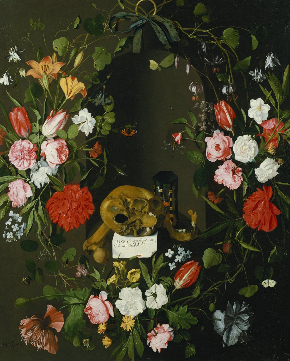 Vanitas-Stillleben mit Blumen von J.H. Elers