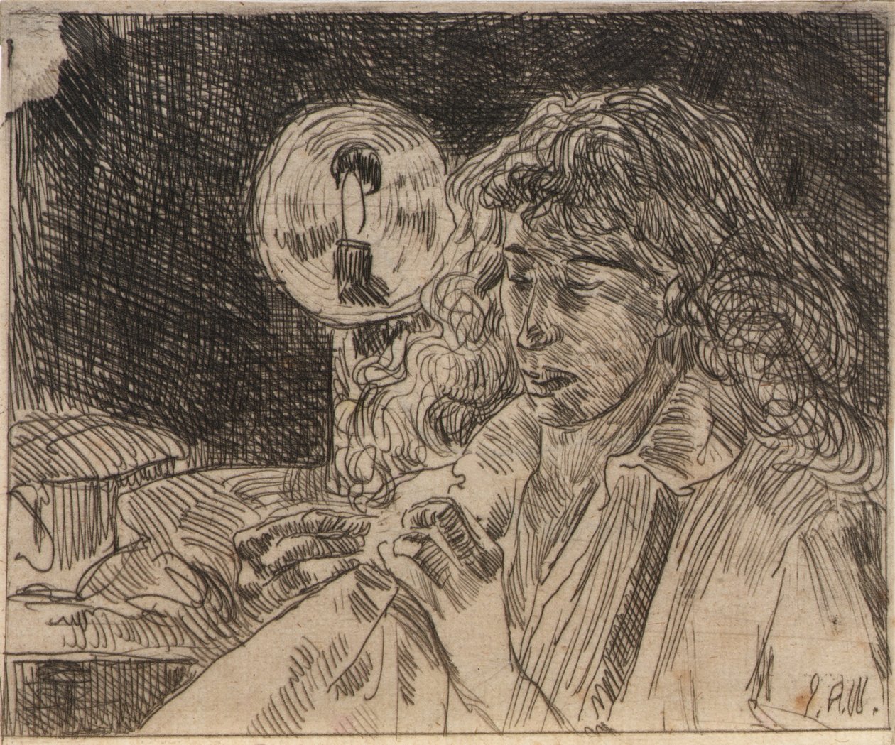 Nähen bei Kerzenlicht von J. Alden Weir
