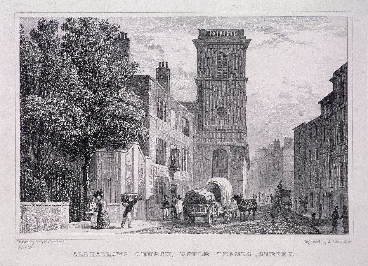 All Hallows the Great, London, um 1829 von J Hinchcliff