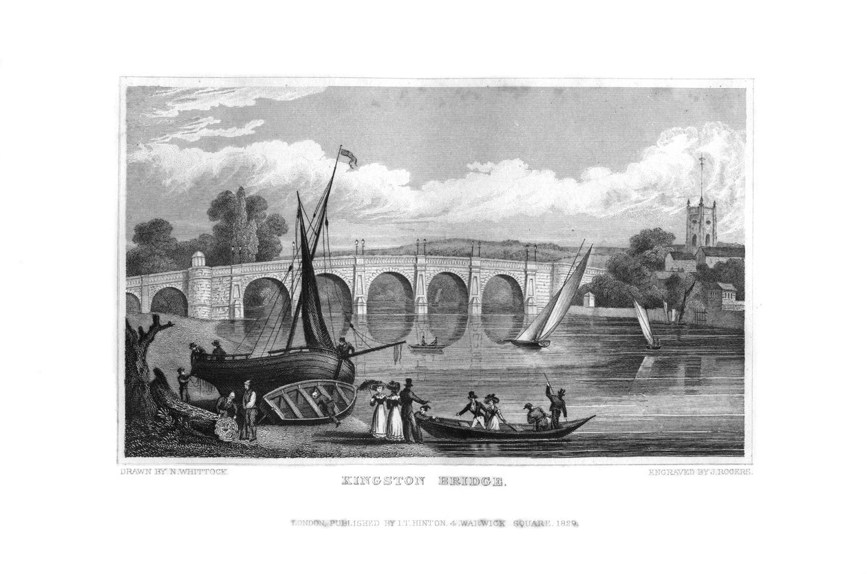 Kingston Bridge, London, 1829 von J. Rogers