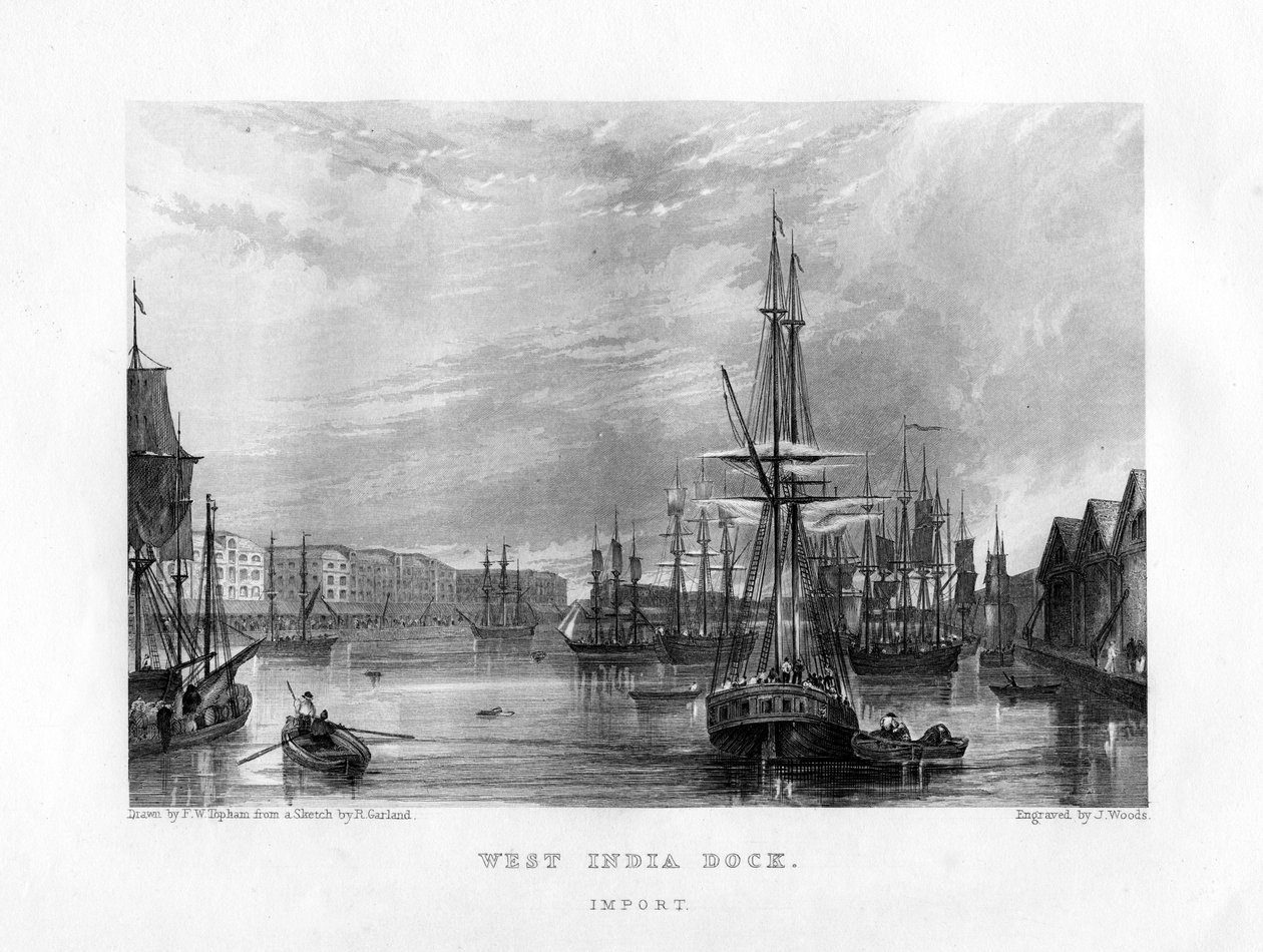 West India Dock, London, 19. Jahrhundert von J. Woods